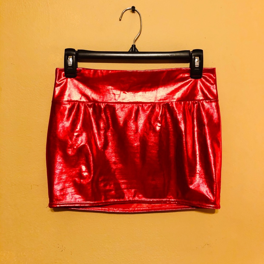 Shiny Metallic Red Mini Skirt!